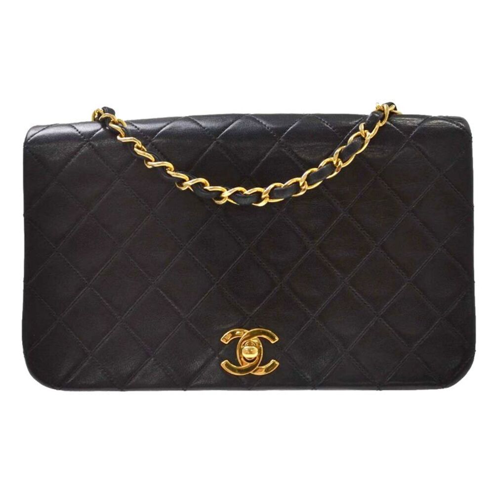 Chanel Vintage Full Flap Quilted Lambskin Black Leather Handbag